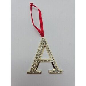 Harvey Lewis Christmas Ornament Letter "A" with Swarovski Crystals & Red Ribbon